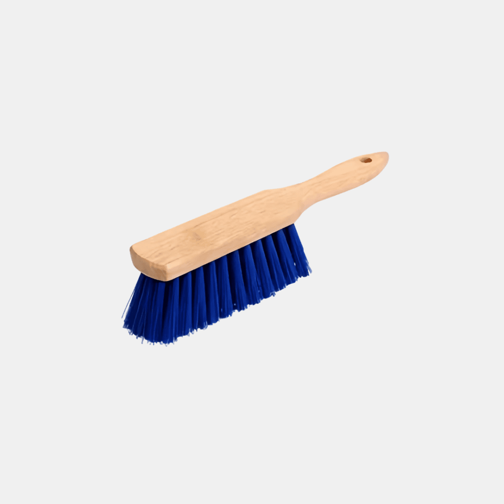 Banister Brush – Wooden Back with Hang-Up Hole (Blue PET Bristles)